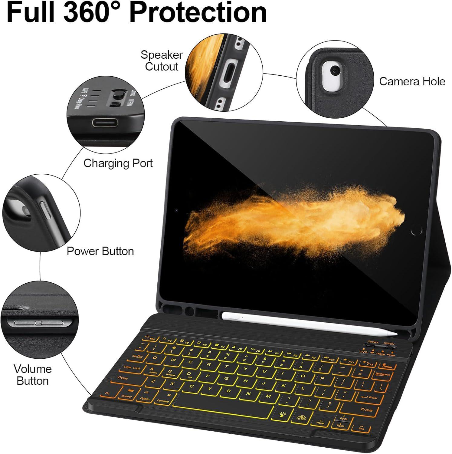 Suitable for iPad Air Bluetooth Keyboard, Tri-Color Backlit Keyboard, Full-Coverage Anti-Drop Tablet Magnetic Keyboard Protective Case