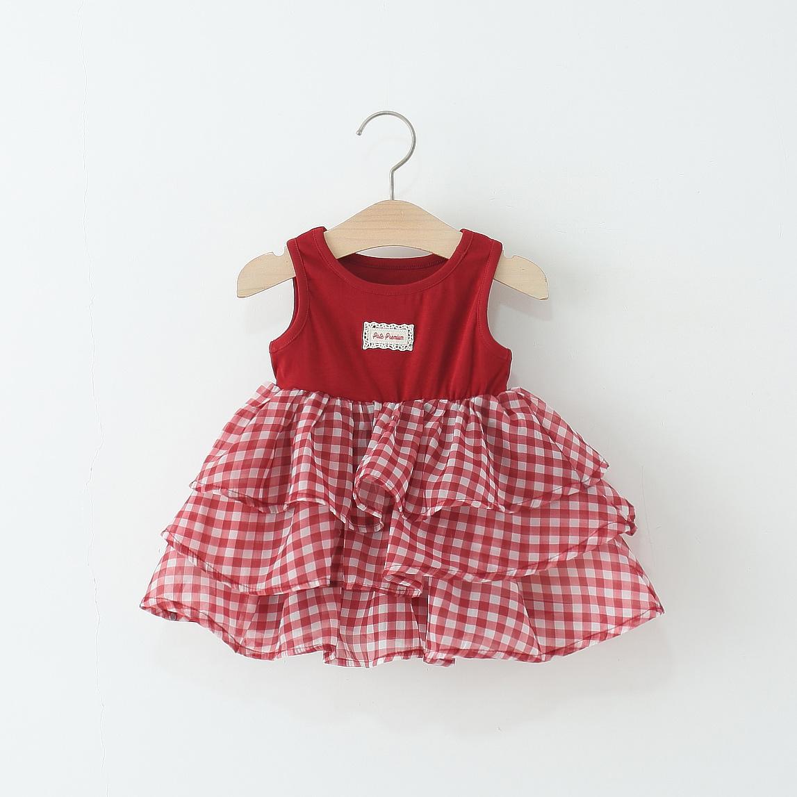 Children's Clothing, Girls' Sleeveless Dress, Stylish Baby Girl's Plaid Cake Dress, Patchwork Vest, Princess Dress