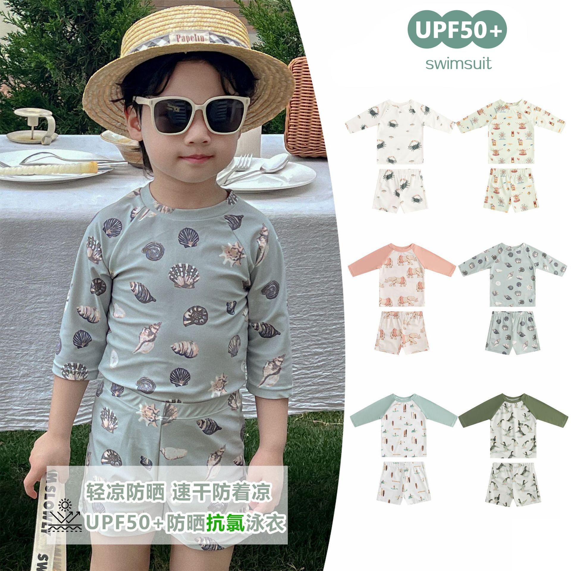 Children's Ins Vacation Two-Piece Swimsuit 2026 Summer Chlorine-Resistant Sun-Protection Swimwear for Boys and Girls Baby Beach Swimwear