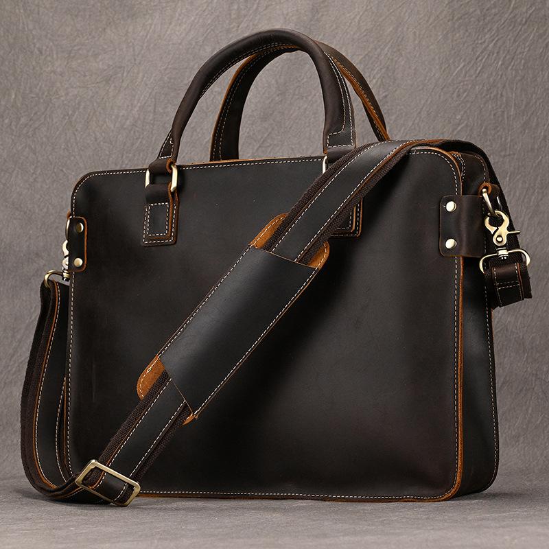 Retro Crazy Horse leather briefcase Simple Men's commuter handbag shoulder bag first layer cowhide crossbody computer bag
