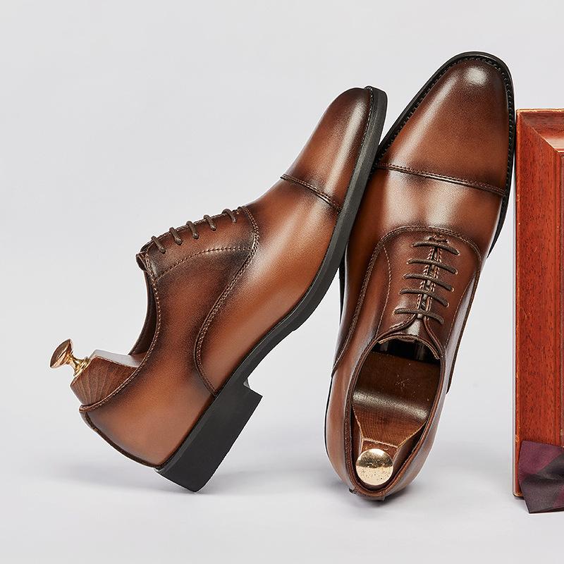 Japanese-Style Soft-Soled Business Genuine Leather Formal Shoes for Men, Pointed-Toe Lace-Up Wedding Shoes, Three-Strap Oxford Shoes, British Style for Young Men