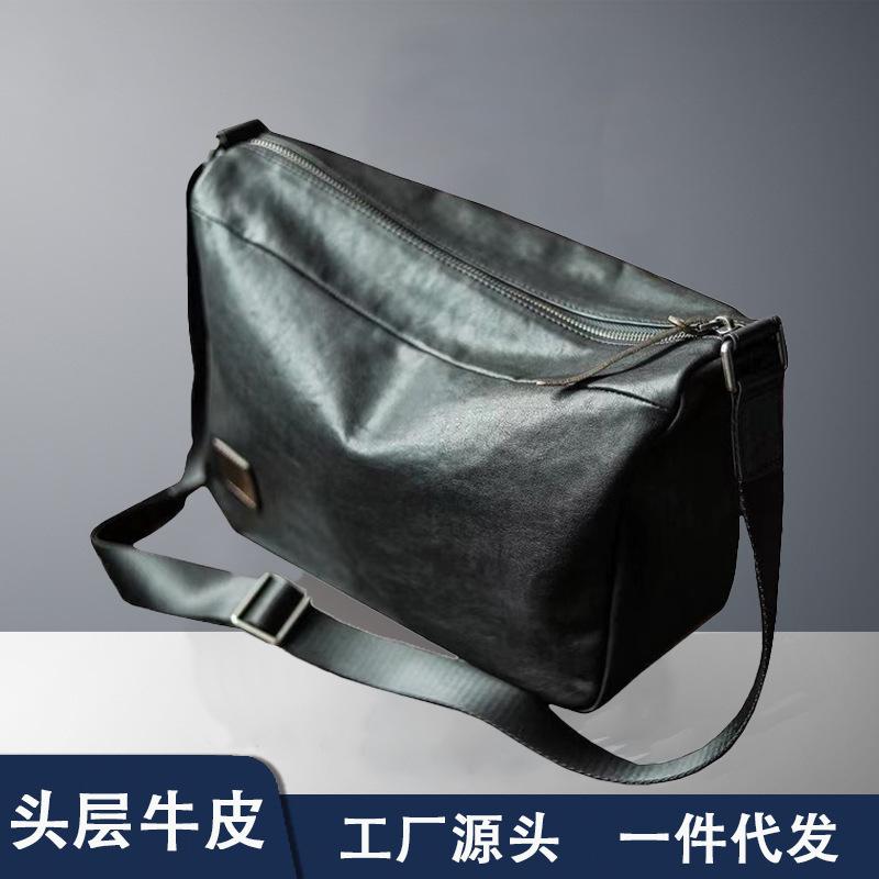 One-piece delivery genuine leather men's commuter shoulder messenger bag vegetable tanned soft cowhide Business Men's bag high-grade briefcase