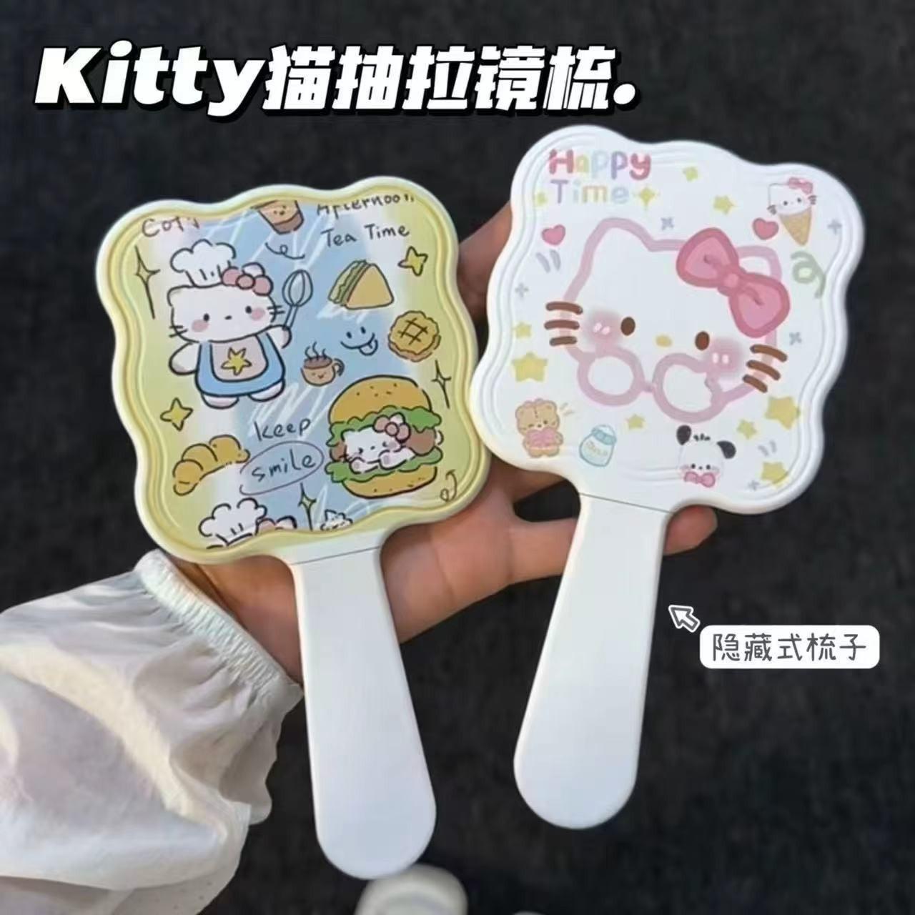 New Style Makeup Mirror, Handheld Mirror with Comb, Integrated Mirror and Comb, Portable, Cute for Girls, with Handle, Suitable for Student Dormitories