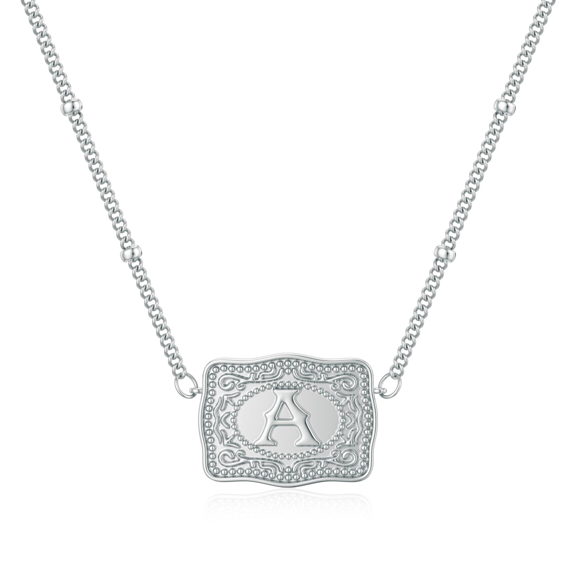 European and American Cross-Border Initial Necklace Embossed Belt Buckle Necklace Fashionable Elegant Versatile Daily Jewelry Birthday Gift