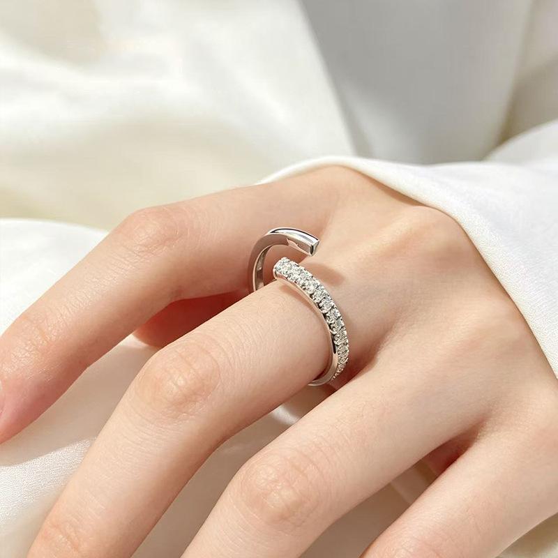European and American fashion staggered open ring for women, Korean style niche light luxury geometric index finger ring, simple and unique accessory