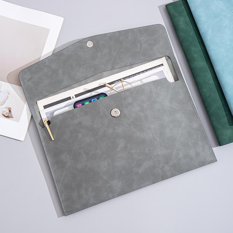 A4 leather file bag manufacturer customizes file bags, waterproof business office snap-button storage bags, can be printed with logo