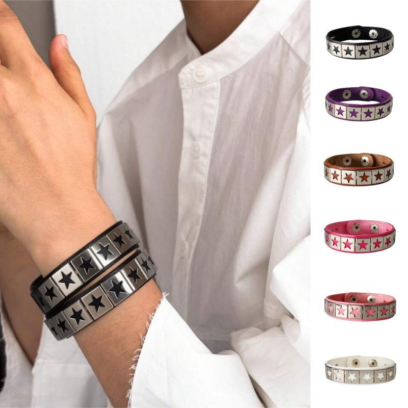Factory Direct Sales Cross-Border European and American Punk Style Five-Pointed Star Bracelet Gothic Personalized Street Bracelet Couple Bracelet for Men