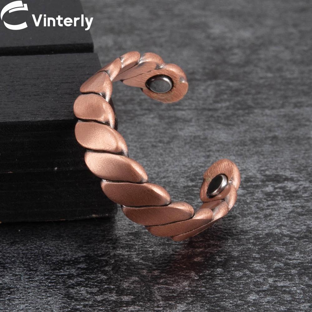 Pure Red Copper Ring, Magnetic Purple Copper Ring, Strong Magnetic Vintage Braided Twist Pattern, Adjustable Open Design, Cross-Border Shipping
