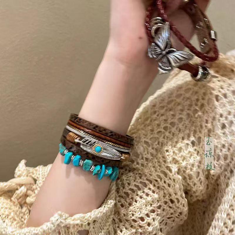 New Chinese Style Multi-Layered Feather Bracelet Ethnic Style Retro Personalized Bracelet Maillard High-End Personalized Bracelet