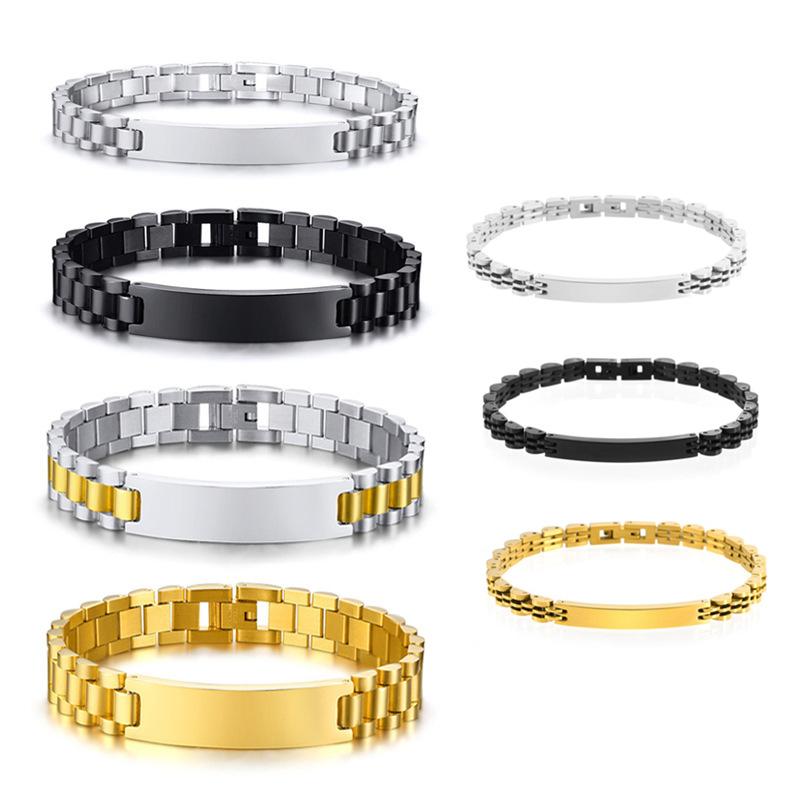 Cross-border Adjustable Titanium Steel Men's Curved Brand Bracelet Engravable Stainless Steel 18K Gold Strap Bracelet Women's Bracelet Batch