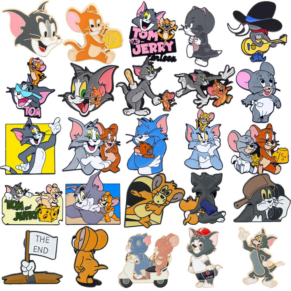 54 Cartoon Character Tom and Jerry Creative Metal Badges, Cat and Mouse Alloy Brooches, Backpack Accessories Pins