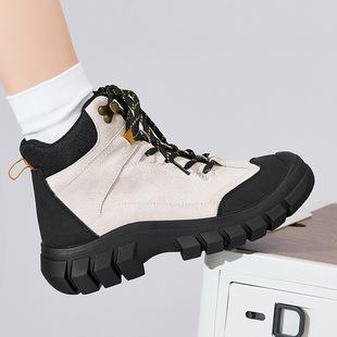 2538 Travel Workwear Outdoor Velvet Boots Women's Thick-Soled Inner Heightening British Style Hiking and Mountaineering Short Boots