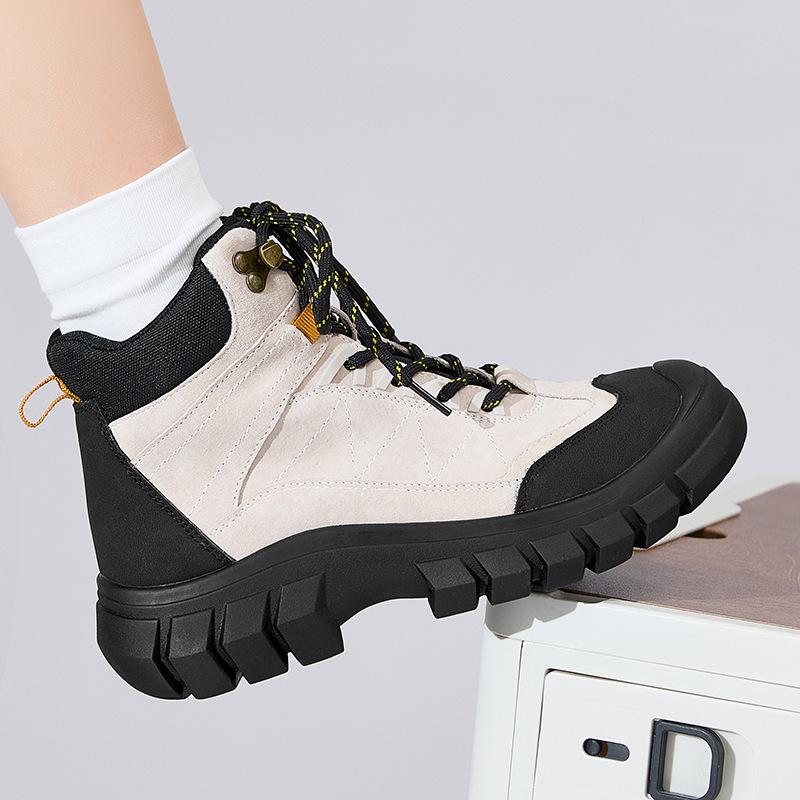 2538 Travel Workwear Outdoor Velvet Boots Women's Thick-Soled Inner Heightening British Style Hiking and Mountaineering Short Boots