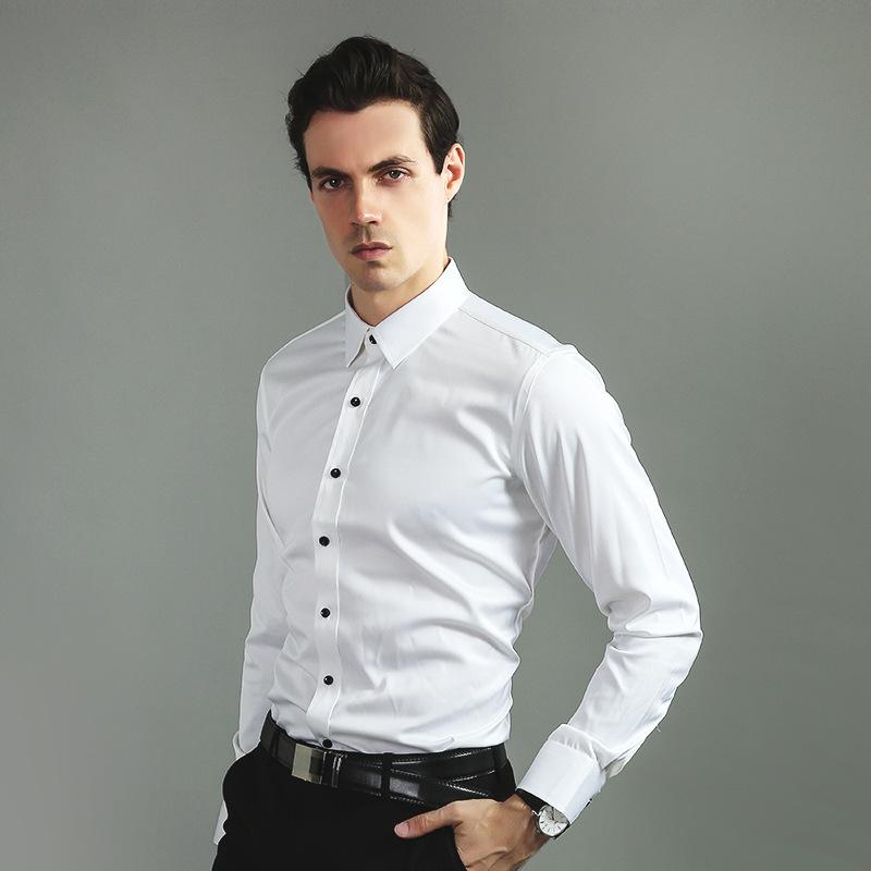 Solid Color Shirt Men's Non-ironing Stretch Breathable Business Casual Korean Style Slim-fit Shirt Business Wear White Shirt Men's Long Sleeve