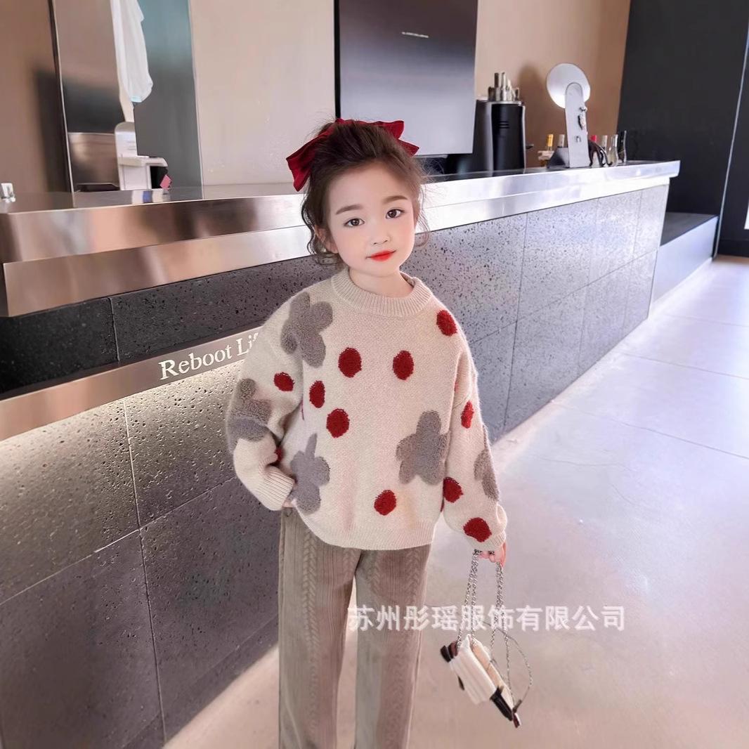 Girls' Pullover Polka Dot Sweater 2026 Autumn and Winter New Stylish Thickened Knitwear for Children, Baby Girl Autumn and Winter Top
