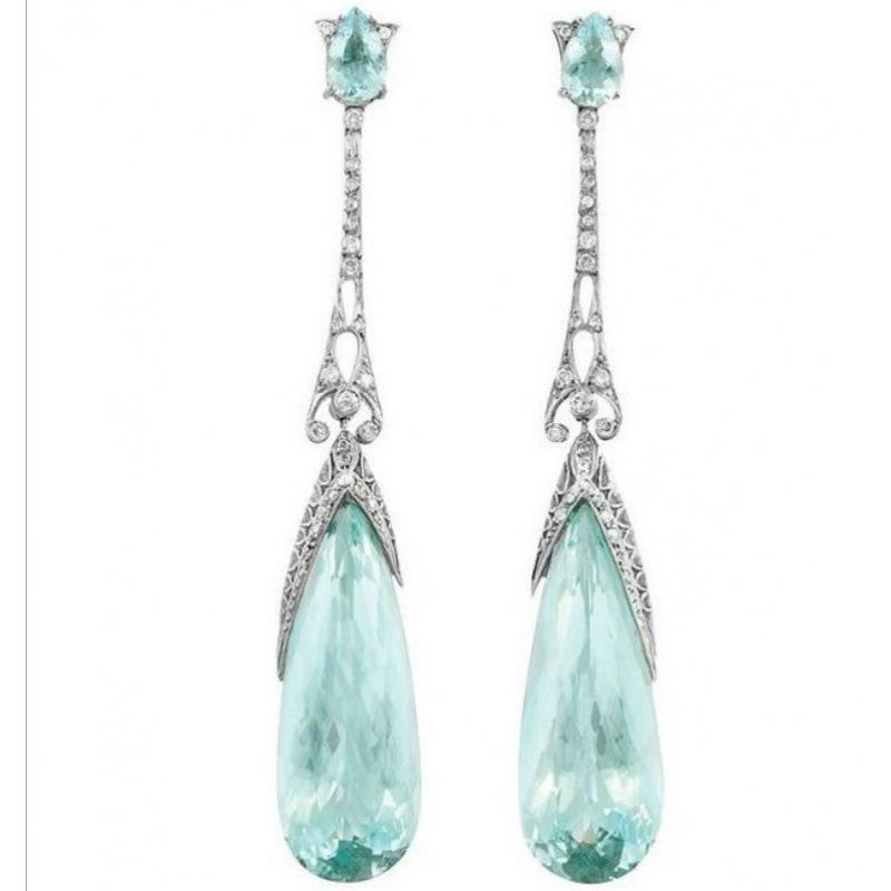 Wish Hot Selling New Green Crystal Fashion Bride Earrings European and American Cross-border Fashion Jewelry Earrings