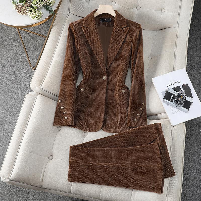 2025 Amazon Casual Fashion Woolen Suit Business Attire Women's Cross-Border Export Pants Suit 8981