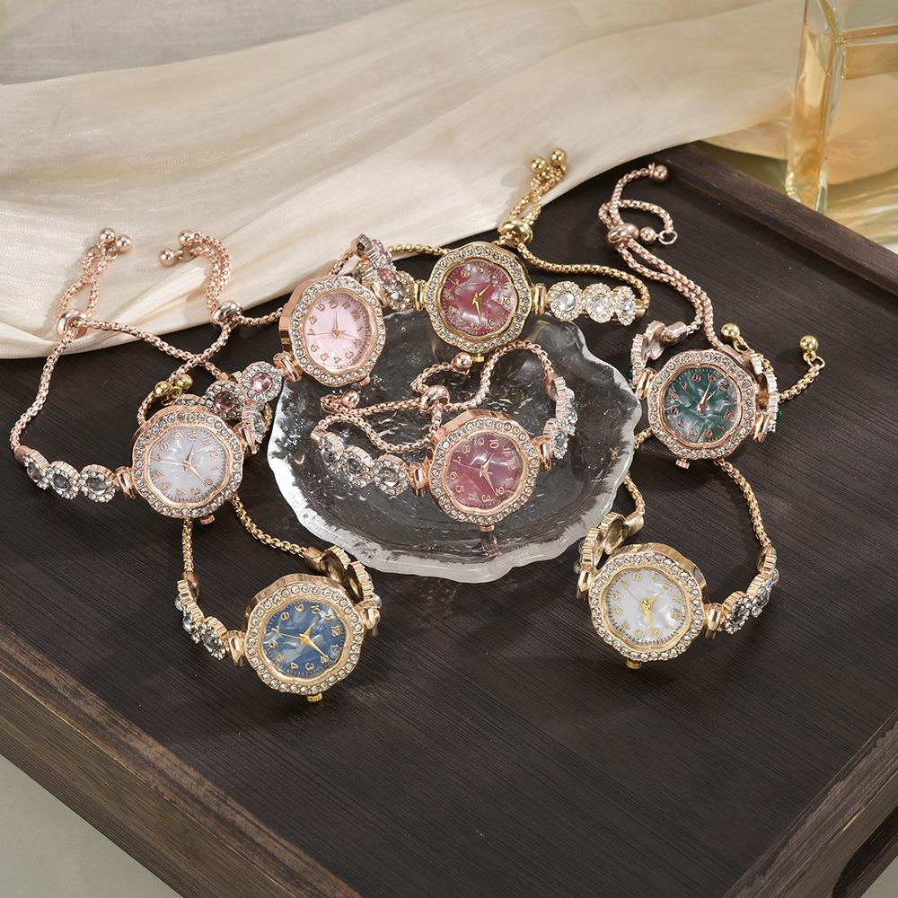 New Trendy Internet Celebrity Full Diamond Sunflower Dial Compact Thin Strap High-Value Digital Face Pull-Out Bracelet Women's Watch