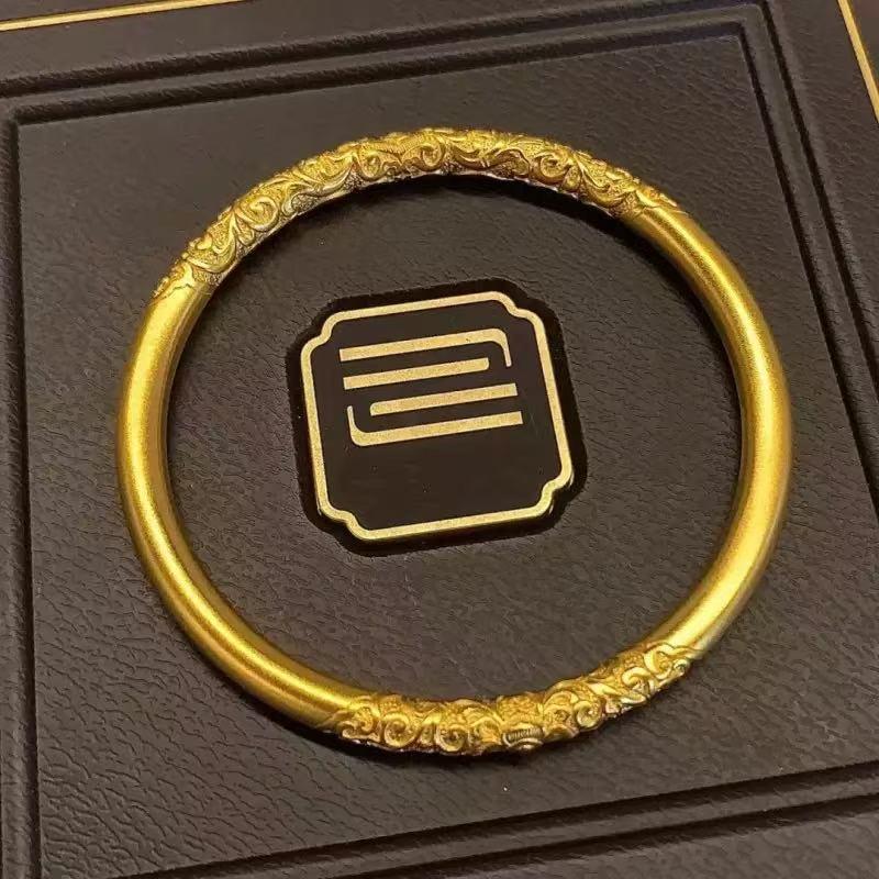 New Chinese-Style Curly Grass Pattern Gold Hoop Bracelet for Women, Solid Ring with Floral Design, Live Streaming Source, Jewelry Wholesale