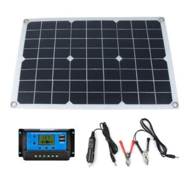 Cross-Border Exclusive Supply of 20W100W Monocrystalline Solar Charging Panel Set Portable Mobile Phone Battery Car Charger