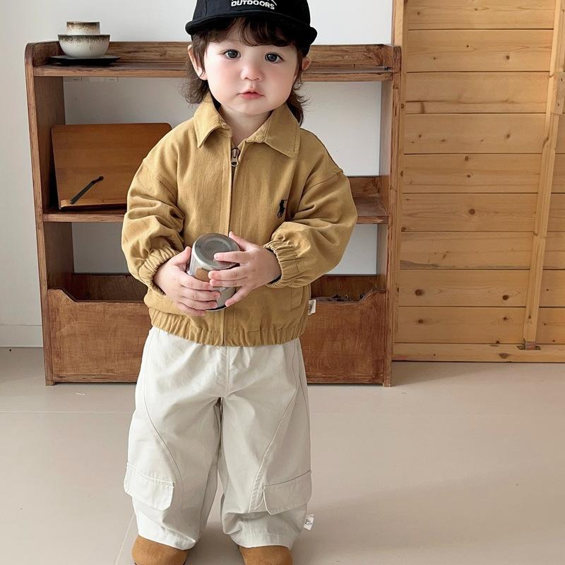 Korean-style baby jacket with little horse embroidery, stylish children's autumn zip-up work jacket, baby outerwear