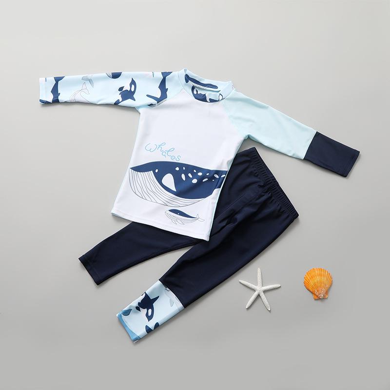 Children's Split Swimsuit Boys' Long-sleeved Trousers Sunscreen Quick-drying Student Large Size Baby Swimming Suit