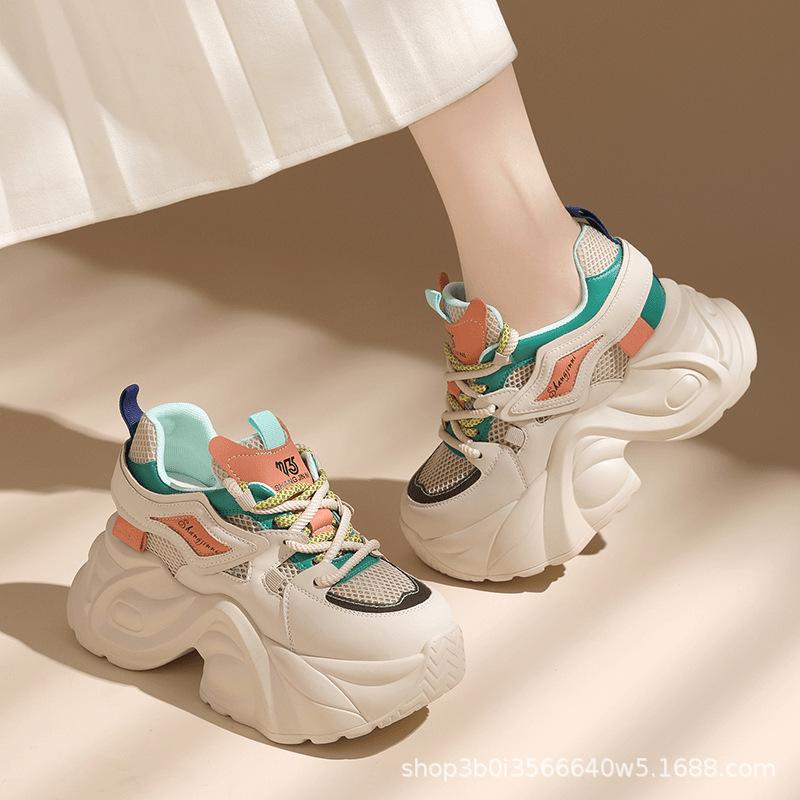 Cross-Border Thick-Soled Height-Increasing Dad Shoes for Women Summer 2025 Mesh Breathable Lightweight Soft-Soled Heavy-Duty Casual Sports Shoes