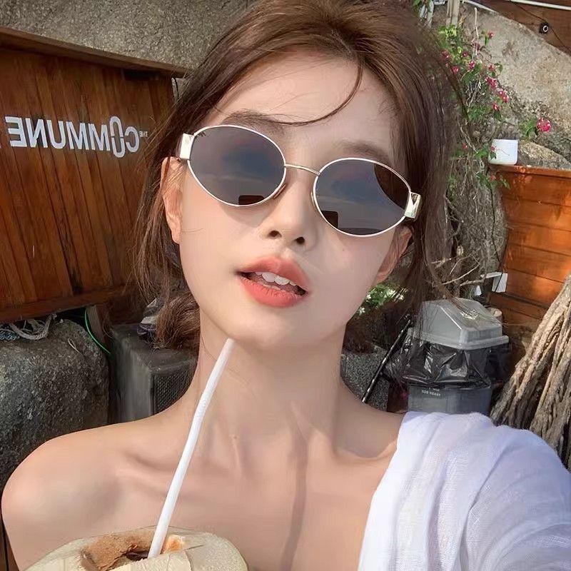 Cross-Border New Arc De Triomphe Oval Metal Small Frame Sunglasses for Women High-End Fashion Street Photography Sunglasses Sunshade Glasses