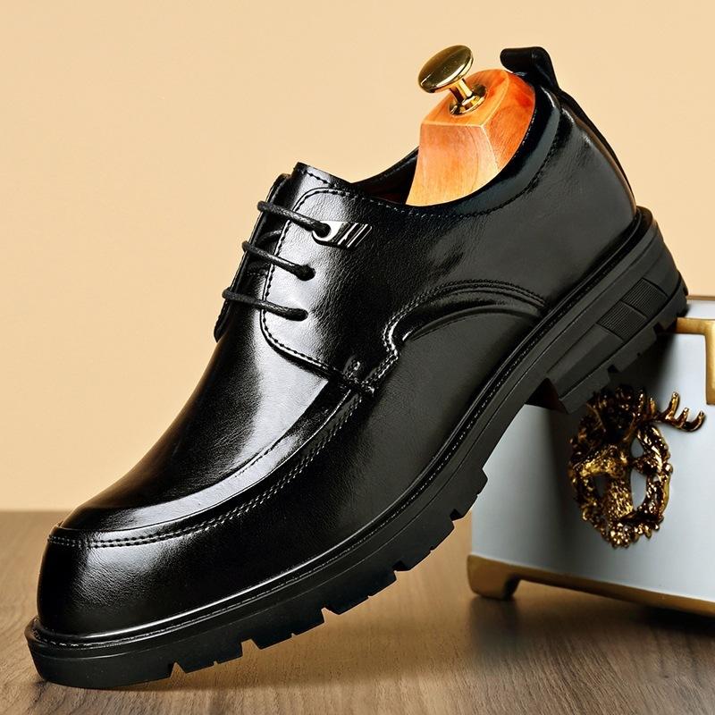2026 Spring New Men's Business Casual Leather Shoes, British Style Versatile Lace-Up Round-Toe Formal Business Men's Shoes