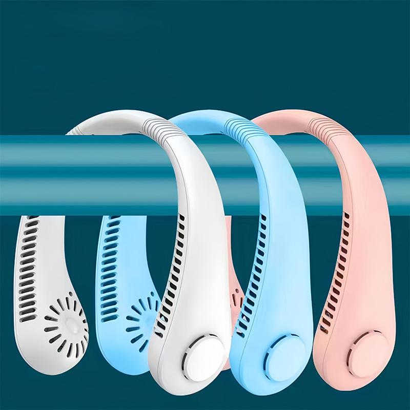 Neck-mounted fan, bladeless fan for lazy people, USB rechargeable, quiet, powerful, portable outdoor sports fan