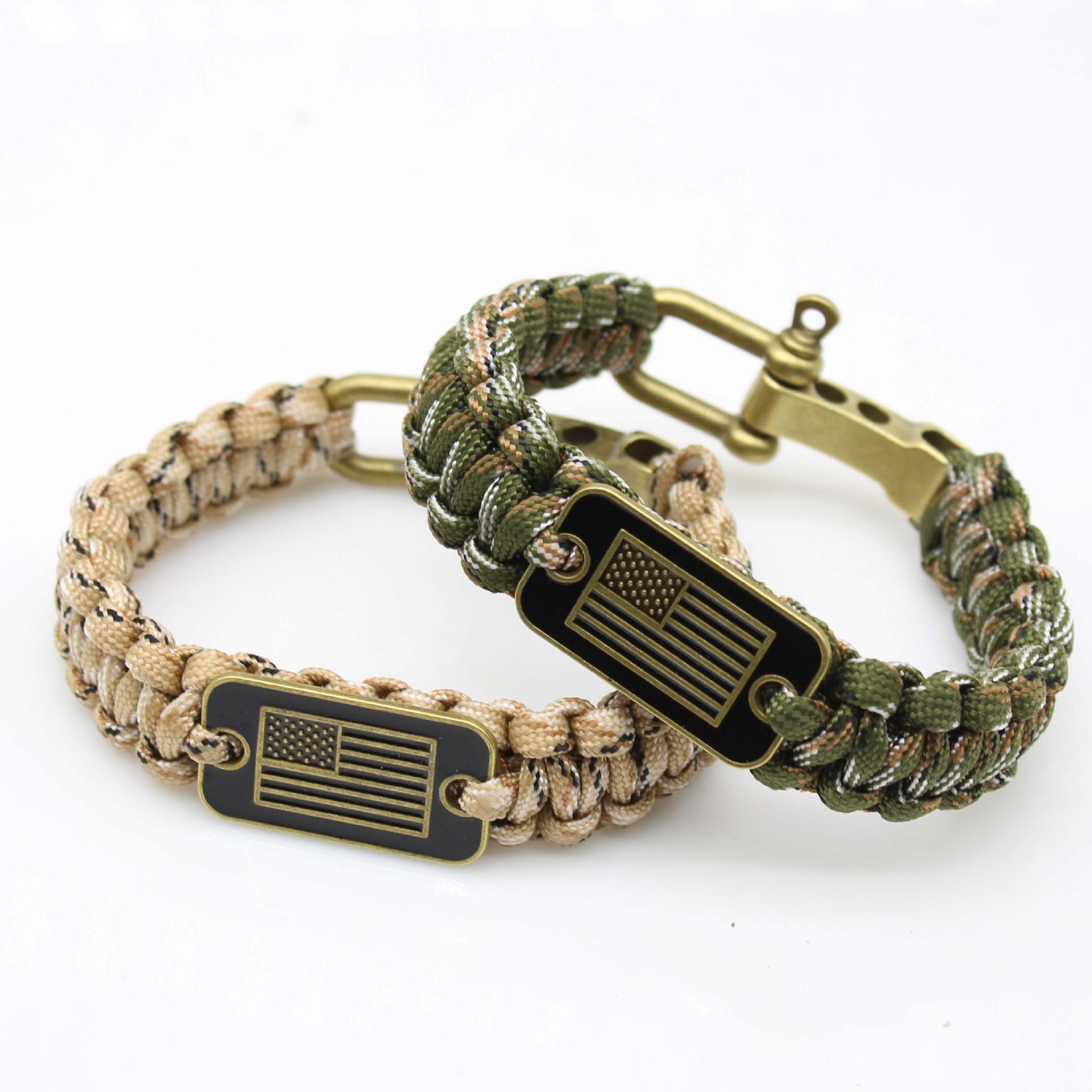 Paracord Bracelet Dog Tag Logo Survival Paracord Wristband Zinc Alloy Adjustable Buckle Flag Paracord Woven Bracelet Handmade