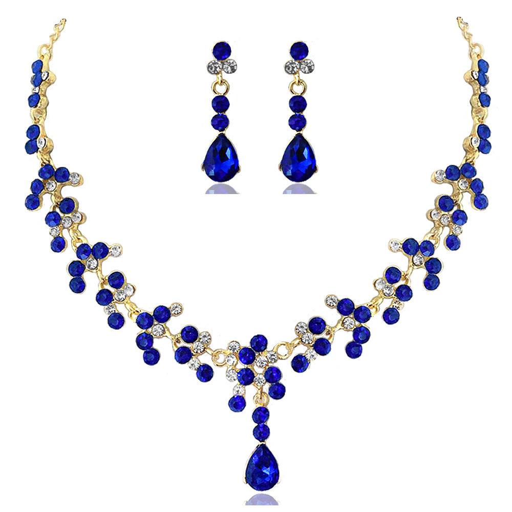 European and American Cross-Border Bridal Accessories Two-Piece Set Wedding Fashion Full Diamond Zircon Water Drop Necklace Earrings Wedding Jewelry