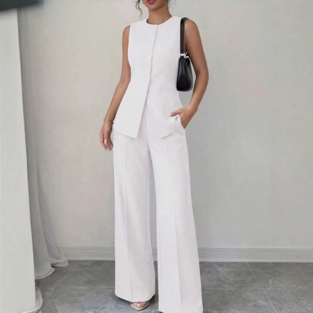 2026 Cross-Border European and American Amazon Women's Sleeveless Blazer Vest and Trousers Two-Piece Business Casual Commuting Set