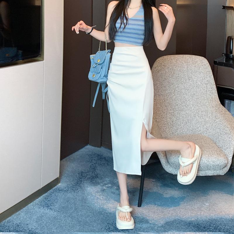 2025 Slit Skirt Women's Early Autumn Hip-Hugging Skirt New High-Waist Slim Skirt Mid-Length A-Line Skirt One-Step Skirt