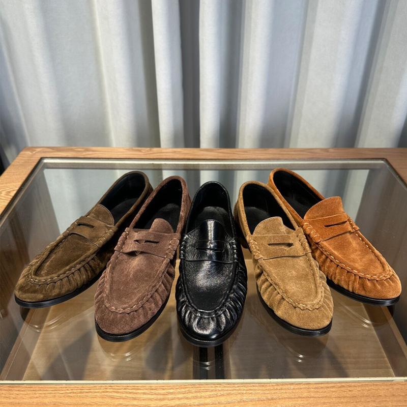 Pleated Slip-On Loafers for Women, Chunky Heel, Casual Old Money Style, Flat British Leather Shoes, Round Toe Single Shoes, Export Shoes