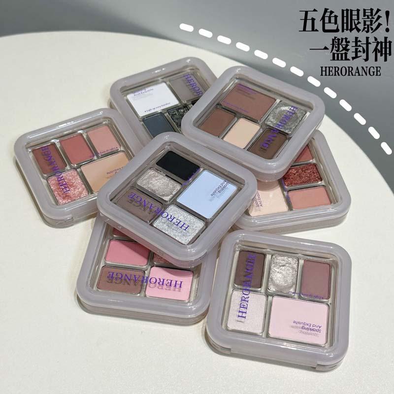 HERORANGE ~ soft color eye shadow plate matte pearlescent delicate color low saturation atmosphere feeling five color eye shadow