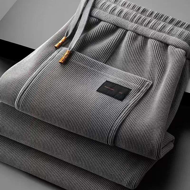 High-End Chenille Wide-Leg Casual Pants for Men in Winter Fleece-Lined Elastic Loose Straight Middle-Aged Dad Pants Export