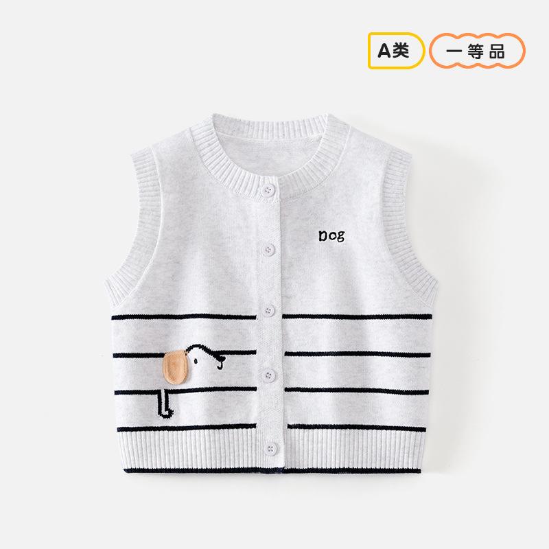 New striped sleeveless cardigan baby round-neck knitted vest puppy A-class sweater infant toddler vest for going out