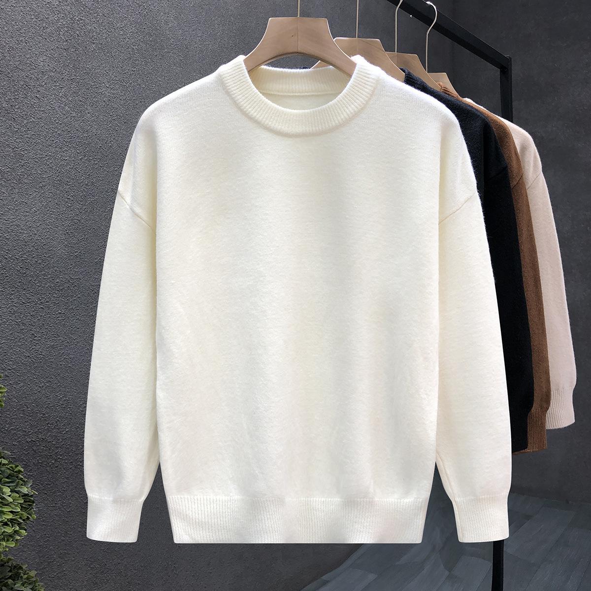 Casual Pure Color Inner Warm Knitwear Men's High Street American Thickeneded Knitwear 2025 Winter New Men's Knitwear