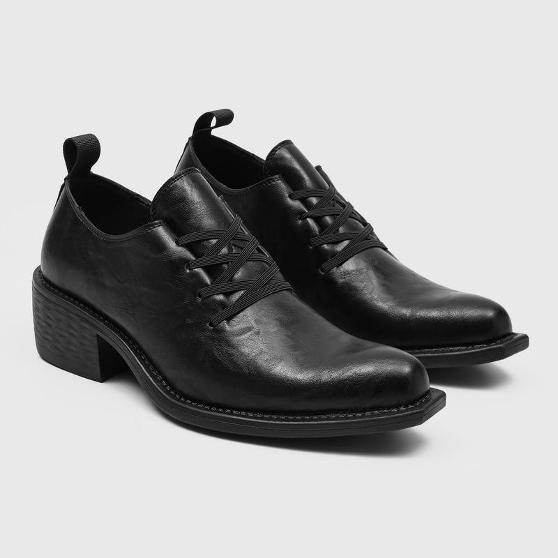 Old Money Style Pleated Leather Shoes for Men, British Style, Thick Heel, Thick Sole, Height-Increasing, Commuting, Business, Pointed Toe Derby Leather Shoes 12127