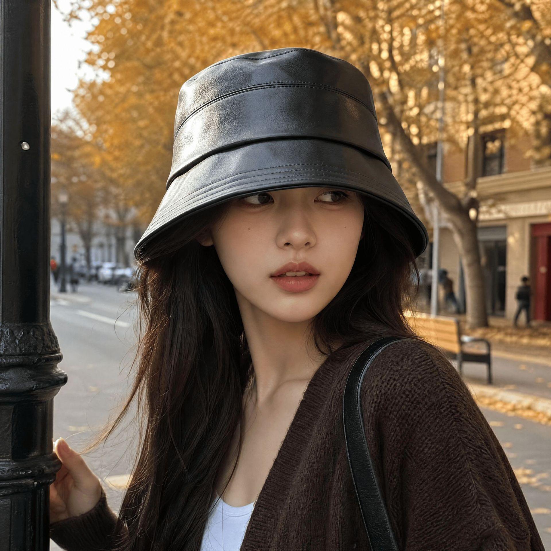Trendy new fisherman hat, high-end retro style, face-slimming, women's Korean style, large head circumference, bucket hat, autumn and winter style