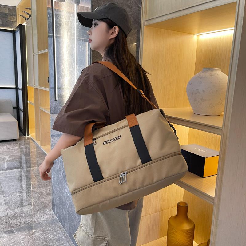 Cross-Border New Fitness Bag with Dry and Wet Separation, Large Capacity Independent Shoe Compartment, Business Trip Fitness Bag, Can Be Used as a Trolley Travel Bag