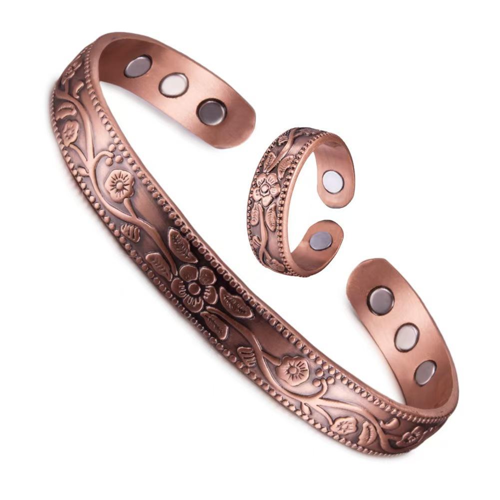European and American Amazon Magnetic Bracelet Retro Flower Ring Bracelet Set Adjustable Bracelet for Men and Women