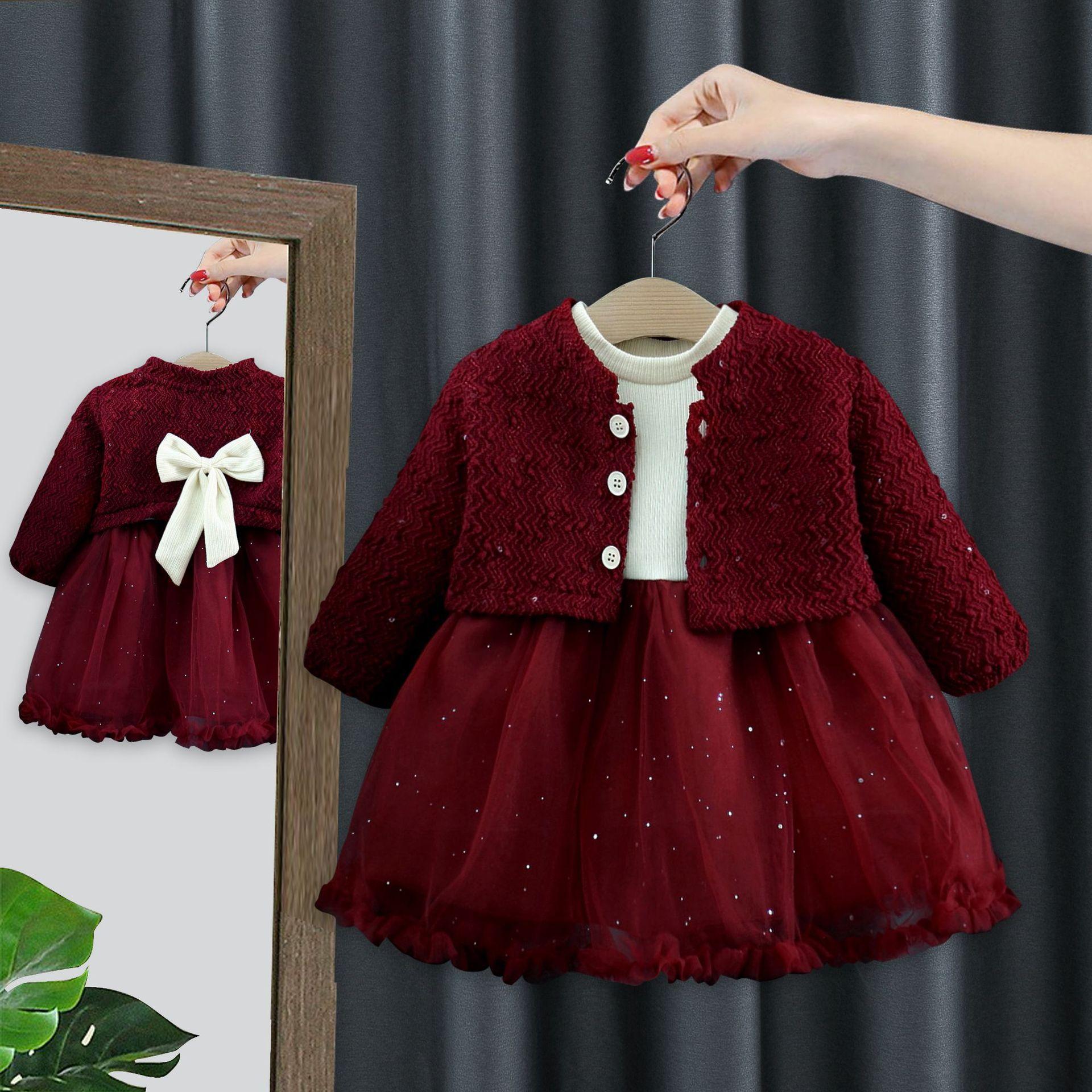 Children's clothing spring and autumn new girls cardigan two-piece children's dress suit 2025 baby girl skirt 5065