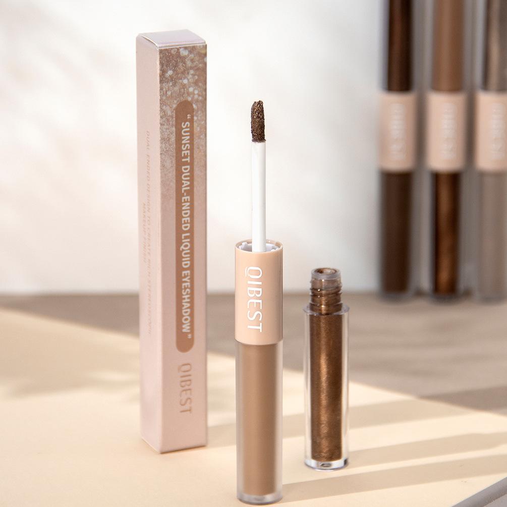 QIBEST Dual-Head Liquid Eyeshadow with Fine Glitter Flakes, Matte Foggy Pearl Finish, Layerable for Natural Highlighting and Illumination