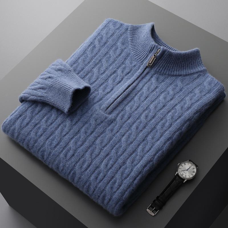 Autumn and Winter New 100 Pure Wool Sweater Men's Half-turtleneck Turtleneck Thickened Sweater Twisted Knitted Base Wool Sweater