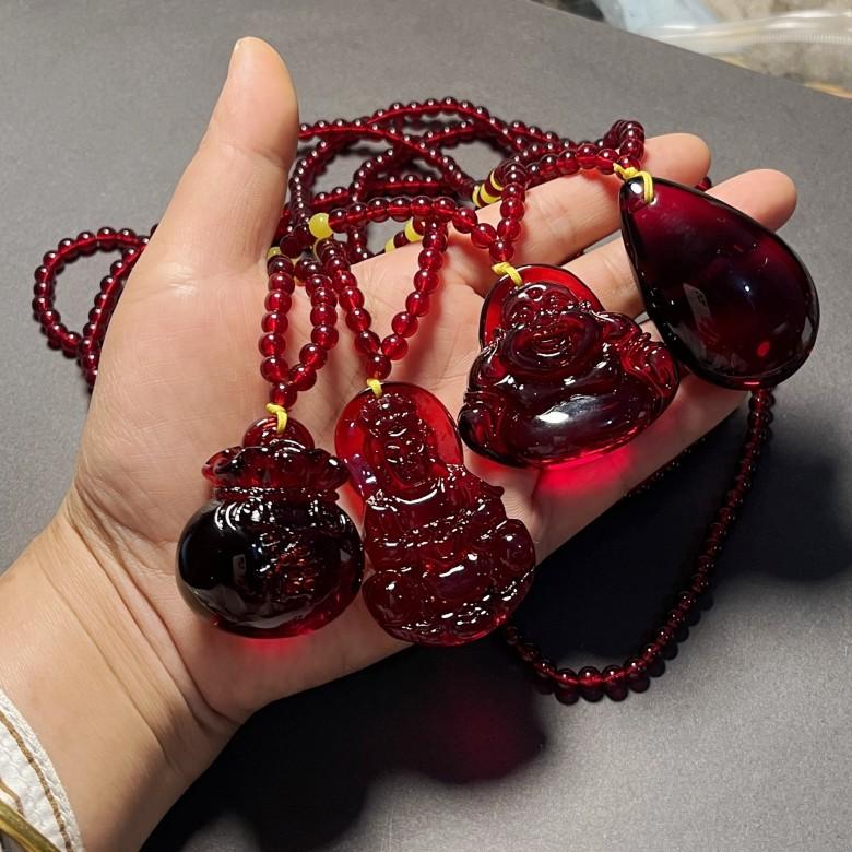 Imitation blood wax pendant men and women Guanyin Maitreya Buddha necklace amber bag sweater necklace ethnic style water drop pendant
