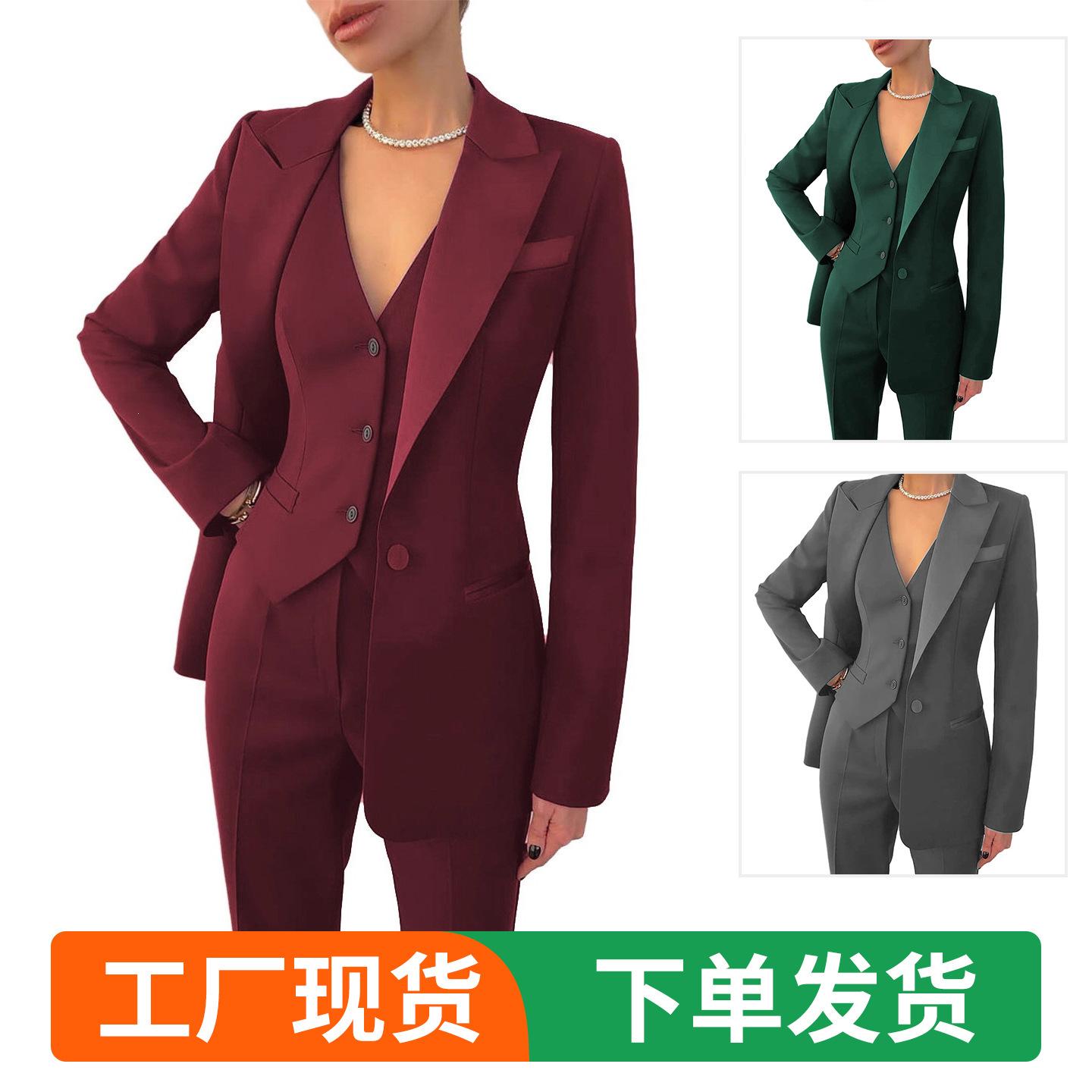 Luxury Women's Three-Piece Suit Amazon Cross-Border High-Waisted Workplace Business Presentation Banquet Women's Suit Set