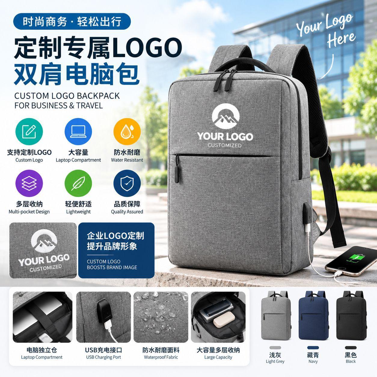 Manufacturer's in-stock men's commuter backpack 16inch business travel laptop backpack customizable with logo printing