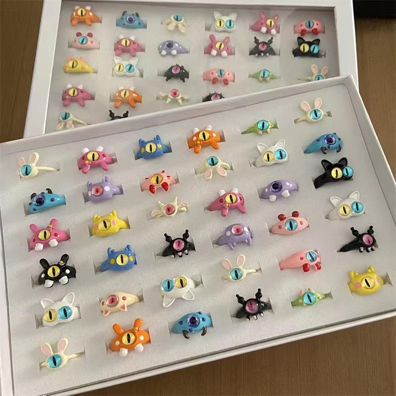 Cute Little Monster 2024 New Ring Diamond Dopamine Couple Best Friend Children Gift Cartoon